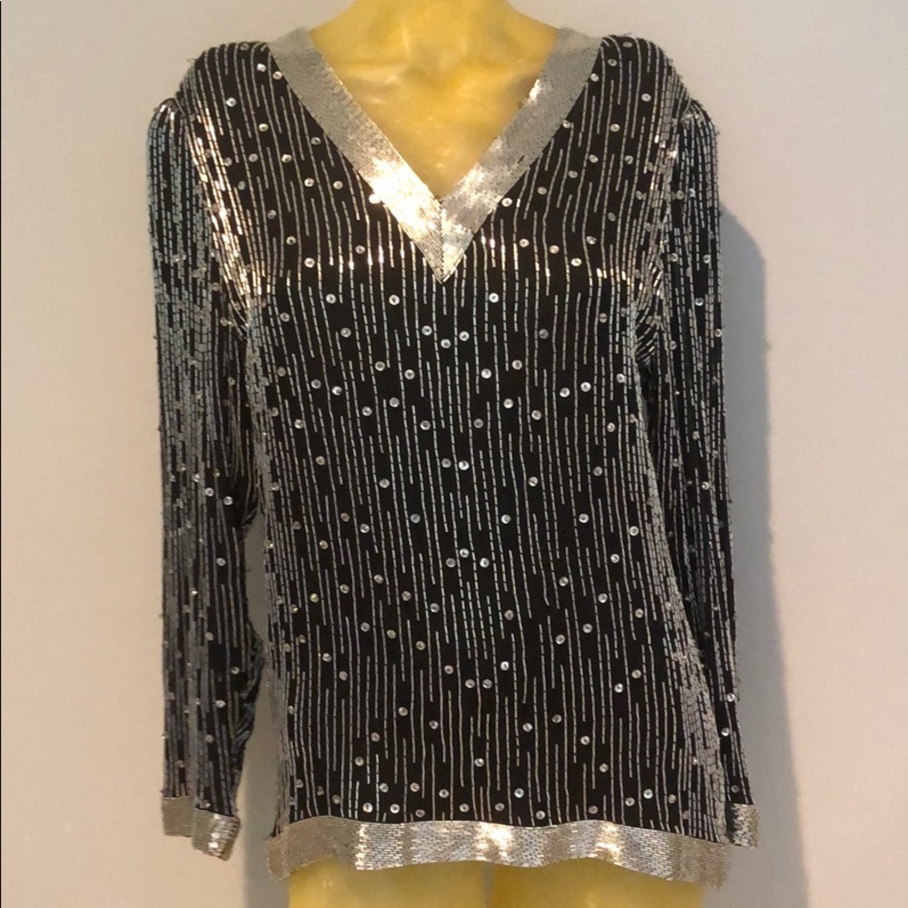 VINTAGE sequin beaded top S